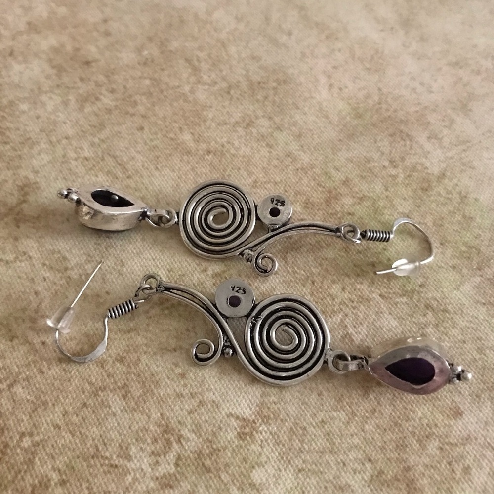 Sterling Silver and Amethyst Dangling Earrings - Picture 5 of 5